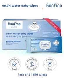 Bonfino 99.9% Water Baby Wipes - 540 Pieces