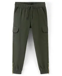 Pine Kids Cotton Elastane Full Length Solid Stretchable Track Pant with Draw Cord - Olive Green