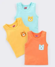 Babyhug 100%  Antibacterial Sleeveless Sando Vests Tiger Print Pack Of 3- Orange Yellow & Blue