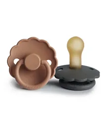 FRIGG Daisy Latex Baby Pacifier 2-Pack Peach Bronze/Graphite - Size 2