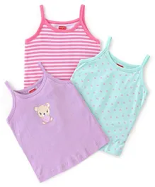 Babyhug 100% Cotton Knit Sleeveless Slips Stripes & Heart Print Pack of 3 - Purple Pink & Blue