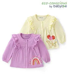 Babyoye Cotton Knit Rainbow Print Full Sleeves Tops Pack of 2 - Multicolour