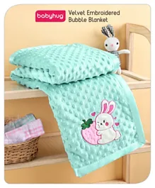 Babyhug Velvet Bunny Embroidered Bubble Blanket - Sea Green