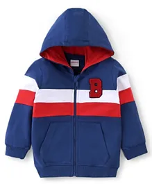 Babyhug Cotton Knit Full Sleeves Hooded Sweat Jacket with Cut & Sew Design - Navy Blue