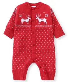Babyhug Organic Cotton Knit Full Sleeves Winter Wear Romper - Red
