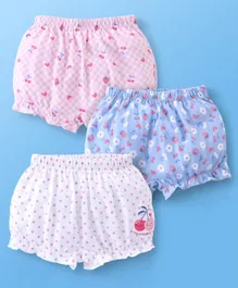 Babyhug Cotton Knit  Bloomers Floral Print Pack of 3 - Pink Blue & White