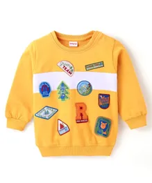 Babyhug Cotton Knit Full Sleeves Sweat Shirt with Patches Embroidered- Yellow