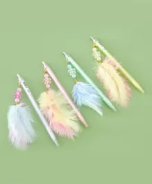 Pen With Hanging Feather Charm - 4 Pieces
