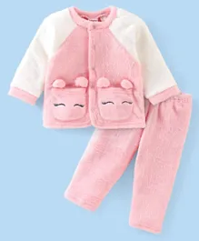 Babyhug Velour Full Sleeves Winterwear Night Suit Nightsuit With Solid Colour - Pink