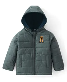 Babyhug Full Sleeves Padded & Hooded Jacket With Embroidery- Green