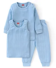 Babyhug Full Sleeves Solid Textured Thermal Vest Sando & Pajama Set - Blue