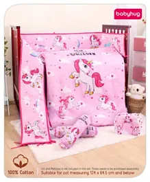 Babyhug 100% Cotton Digital Printed Crib Bedding Set Unicorn Theme - Pink