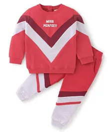 Babyhug 100% Cotton Knit Full Sleeves Sweatshirt & Lounge Pants/Co-ord Set With Text Print - Red & White