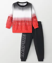 Ollington St. 100% Cotton Full Sleeves Sweatshirt & Joggers Ombree Print- Red & Black