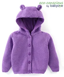 Babyoye Eco Conscious 100% Cotton Knit Full Sleeves Solid Color Hooded Sweaters - Purple