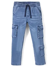 Pine Kids Denim Washed Full Length Cargo Fit Jeans with Pockets - Mid Blue