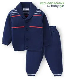 Babyoye 100% Cotton Full Sleeves Winter Wear Suits Striped - Navy Blue