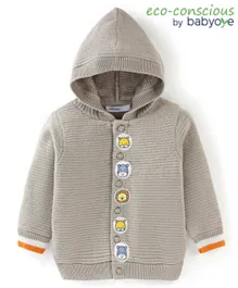 Babyoye 100% Cotton with Eco Jiva Finish Full Sleeves Solid Dyed Front Open Hooded  Sweater - Grey