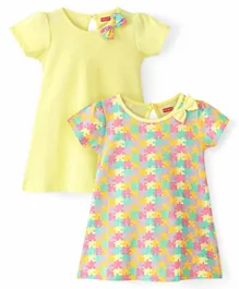 Babyhug Cotton Knit Short Sleeves Frocks with Bow Jigsaw Print Pack of 2 - Multicolor