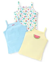 Babyhug 100% Cotton Sleeveless Slips Stripes & Watermelon Print Pack of 3- Blue & Yellow