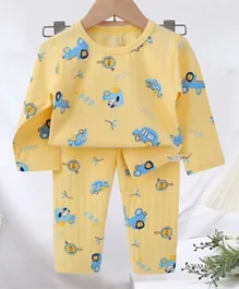 SAPS Cars All Over Print Night Suit - Yellow