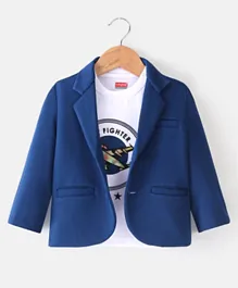 Babyhug Woven Full Sleeves Party Blazer With T-Shirt Aircraft Graphics - Blue & White