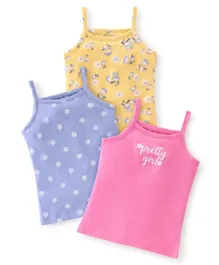Babyhug 100% Cotton Knit Sleeveless Slips Floral Print Pack of 3 - Multicolor