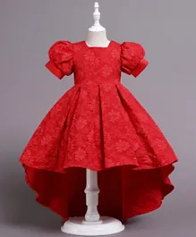 فستان كووكي كيدز بأكمام منفوخة ونقوش زهور - أحمر