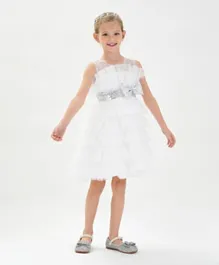 كووكي كيدز فستان حفلات مزين بفيونكة - أبيض
