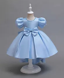 كووكي كيدز - فستان بتفاصيل فيونكة وتصميم طول غير متساوي - أزرق