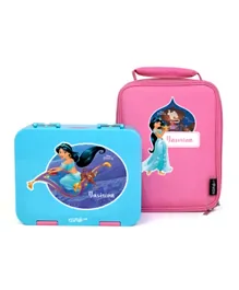 ESSMAK Disney Jasmine Pink Personalized Bento Lunch Set for Kids 3 Years+, Easy-Open Clasp, Insulated 6hr Cool, Washable and Durable