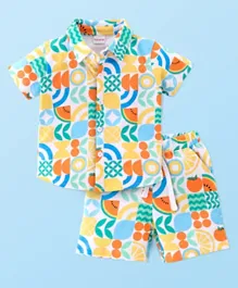 Babyhug 100% Cotton Single Jersey Knit Half Sleeves Shirt & Shorts Set Fruits Print - Multicolor