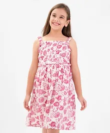 Primo Gino Floral Singlet Sleeves Dress - Pink