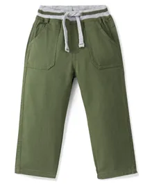 Babyhug Cotton Spandex Woven Full Length Trouser Solid Colour - Olive