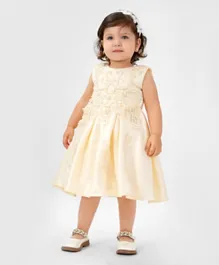 Kookie Kids Pearl Embellished & Embroidered Party Dress - Cream