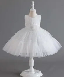 Kookie Kids Flower Applique & Sequin Party Dress - Off White