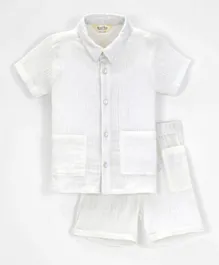 Bonfino 100% Cotton Double Gauze Solid Shirt and Shorts/Co-ord Set - White