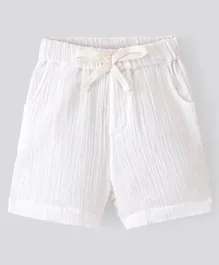 Bonfino 100% Cotton Woven Double Gauze Solid Pull-On Shorts -White