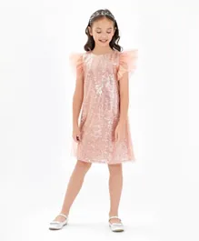 Primo Gino Half Sleeves Party Wear  Dress With Sequins Detailing - Rose Gold