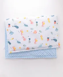 Sea Animal Cotton Bamboo Baby Blanket, Soft & Cozy, 110x75cm, White - Newborn+
