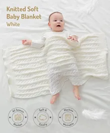 Classic Knot Style Baby Blanket - Lightweight, Soft, Cozy, 95x55cm, White for 6+ Months