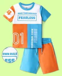 Ollington St. 100% Cotton Knit Half Sleeves T-Shirt & Shorts Set/Co-Ords Set with Text Print – Multicolor