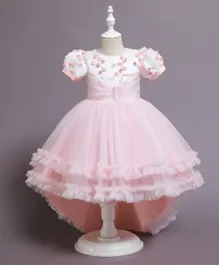 Kookie Kids Flower Applique Party Dress With Tail - Pink