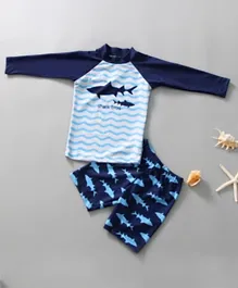 سابس - بدلة سباحة من قطعتين بطبعة قرش البحر - أزرق وأبيض