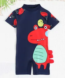 SAPS Bird & Crocodile Graphic Quick Drying Legged Swimsuit - Navy Blue