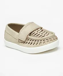 Barefeet - Weave Textured Moccasins with Hook and Loop Closure - Tan