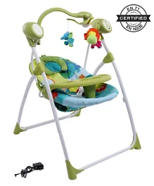 Babyhug Gaiety Electronic Swing With Timer & 5 Point Safety Harness - Blue Green