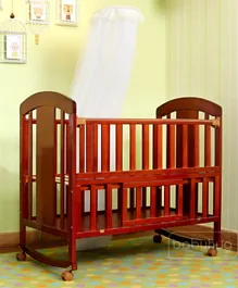 Babyhug Florence Wooden Cot + Rocker With Storage Space and Wheels - Cherry