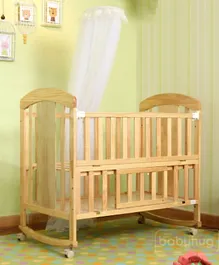 Babyhug Florence Wooden Cot +  Rocker With Storage Space  - Natural Finish