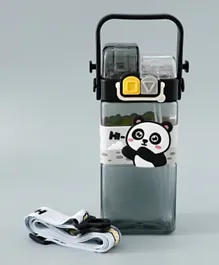 Panda Sipper Water Bottle With Strap, Portable, Lightweight, Secure Locking Lid, Food-Grade, 3 Years+, Plastic, Black - 520ml
